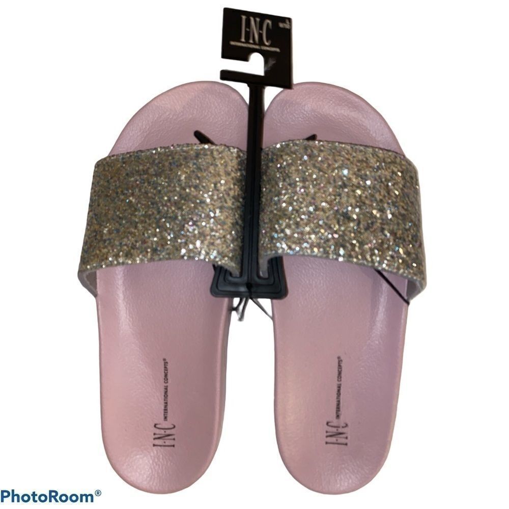 INC Purple Glitter Pool Slides Slippers Large 9-10 NWT - Picture 2 of 7